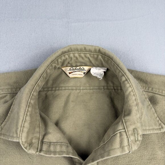 Vintage Cabela's Button Up Flannel Shirt (Sage) Mens Lg Chamois USA Made - Picture 4 of 13